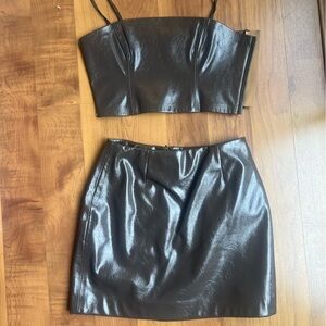 Brown Faux Leather Skirt Set open edit